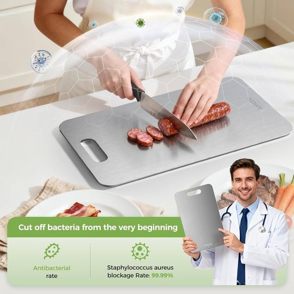 SUFKODU Titanium (1) Cutting Board Kitchen Food Gr. Antimicrobial Handle - Picture 5 of 10